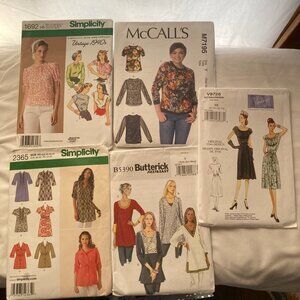 Lot of 5 sewing patterns- tops, 36" bust